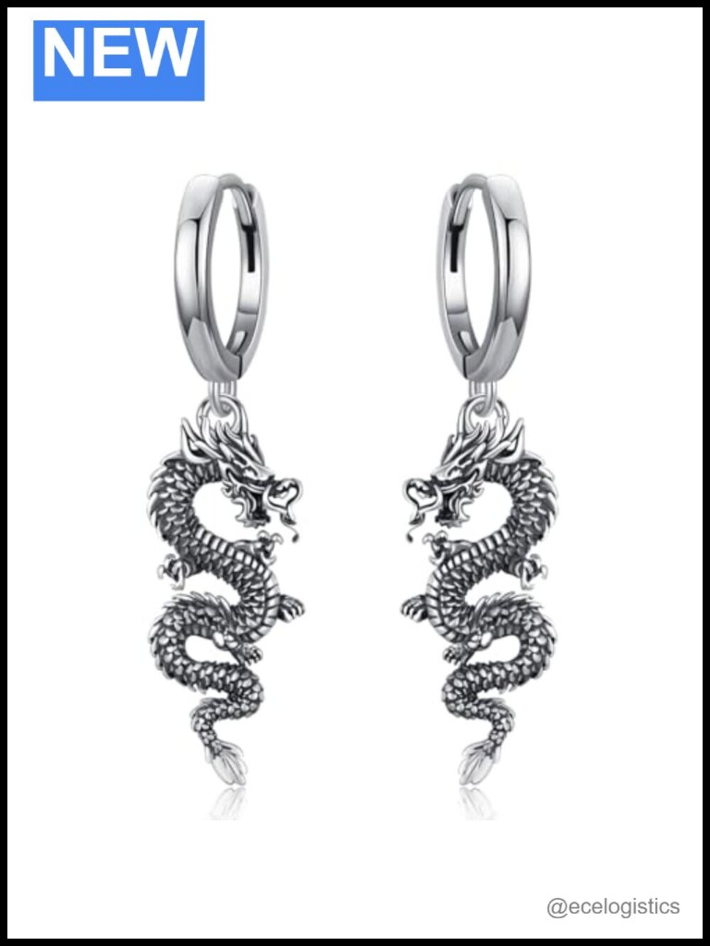 925 Sterling Silver Dragon Hoop Dangle Earrings Hypoallergenic Punk